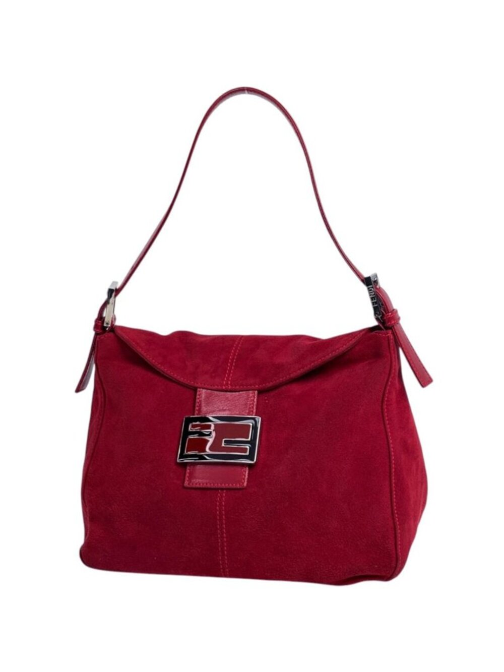 Fendi Shoulder Bag Zucca Logo Suede Red